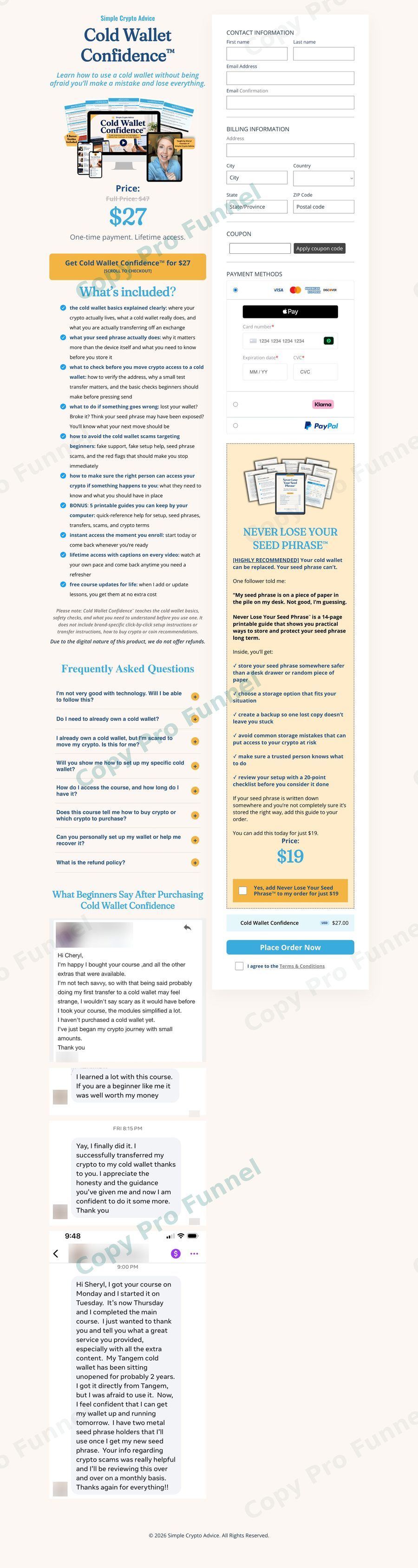 Simple Crypto Advice Order page with order bump